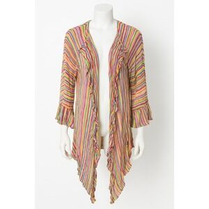 Boho Rainbow Stripe Ruffle Duster Cardigan Women's size‎ OS Flowy Lightweight